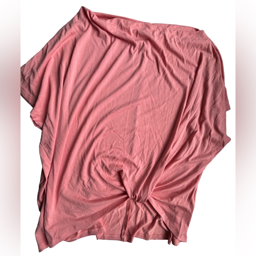 Umgee Dusty Coral Pink Relaxed Knit Front Knot Tee Plus Size 1X